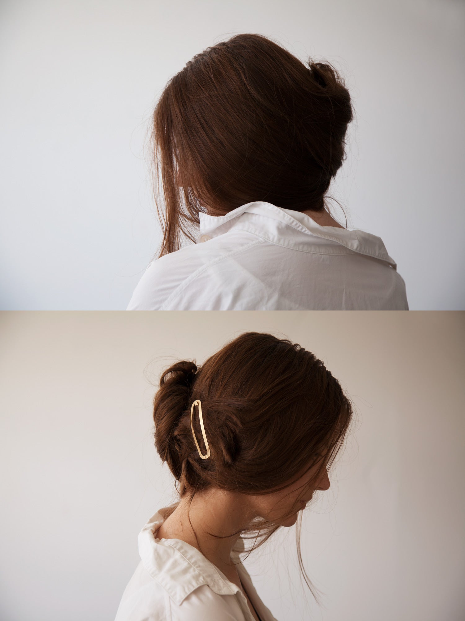 A loose bun is kept in place with designer hair clip ADA by CLINQ